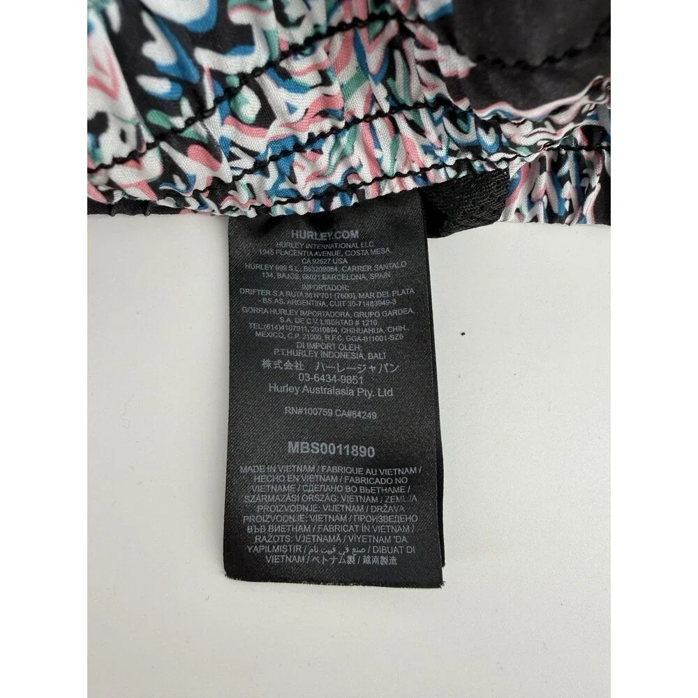 Hurley Mens M Swim Trunks Black Neon Pineapple Board Shorts Drawstring Pocket
